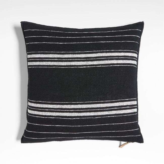 Chatou Organic Cotton Ink Black Stripe 20"x20" Throw Pillow with Down-Alternative Insert - Image 0