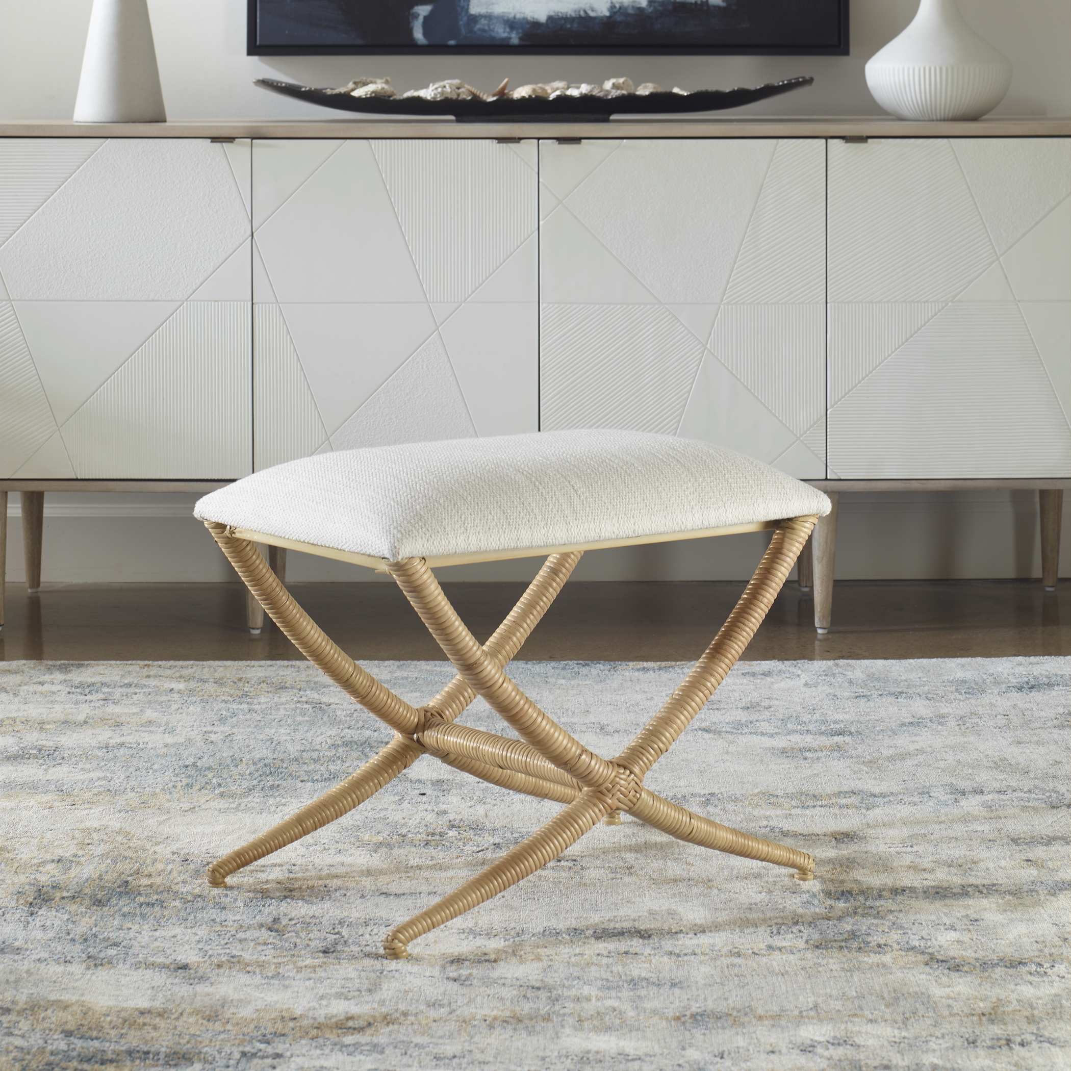 Expedition White Fabric Small Bench - Image 1