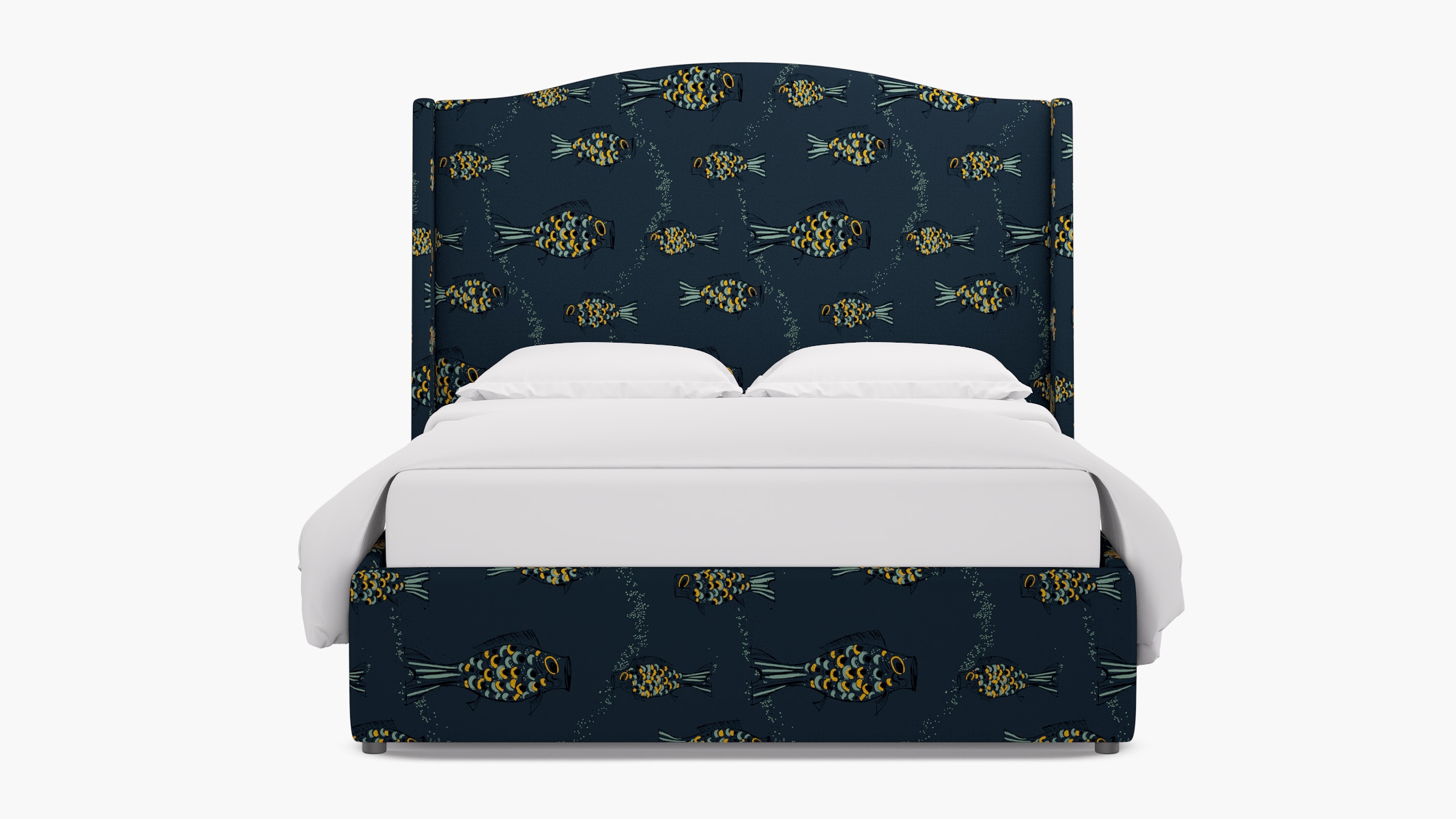 Curved Wingback Bed, Indigo Sakana, Twin - Image 0