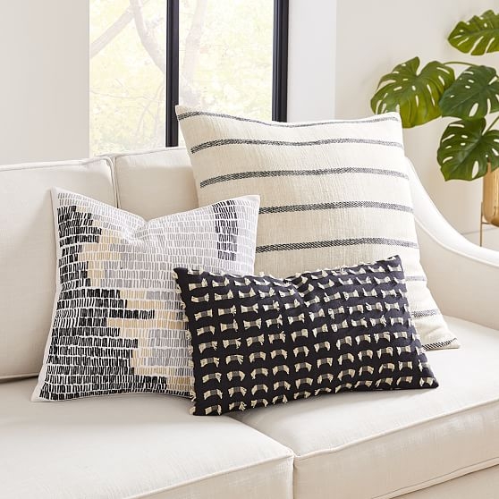 Cotton Silk Lines Pillow Cover Set, Set of 3 - Image 0