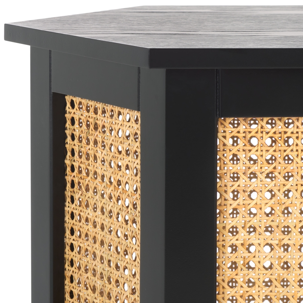 Danez Hexagon Cane Accent Table - Black / Natural - Safavieh - Image 2