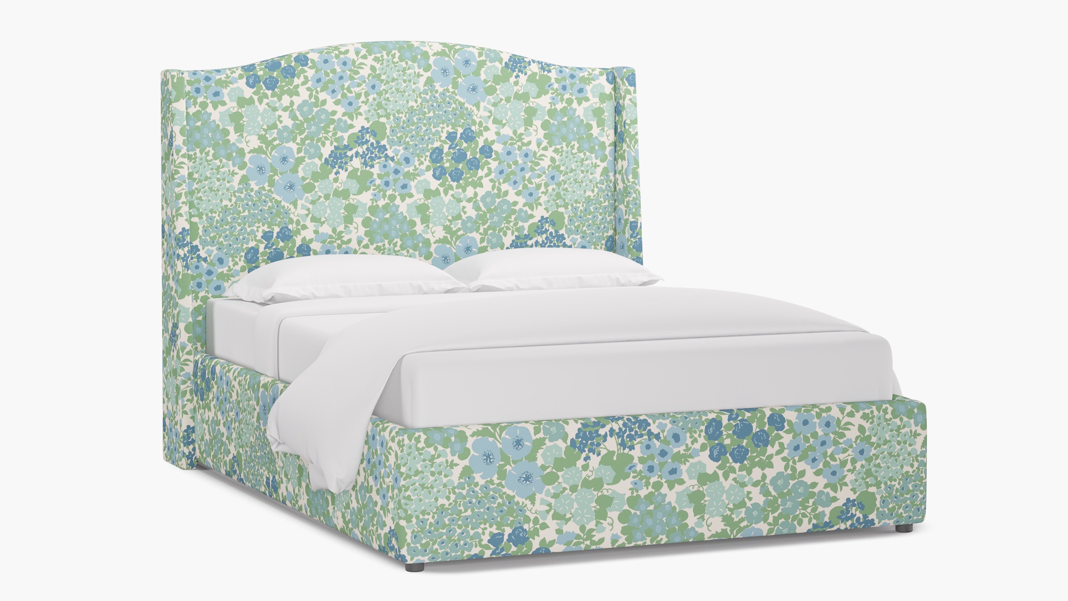 Curved Wingback Bed, Mist Million Flowers, King - Image 1