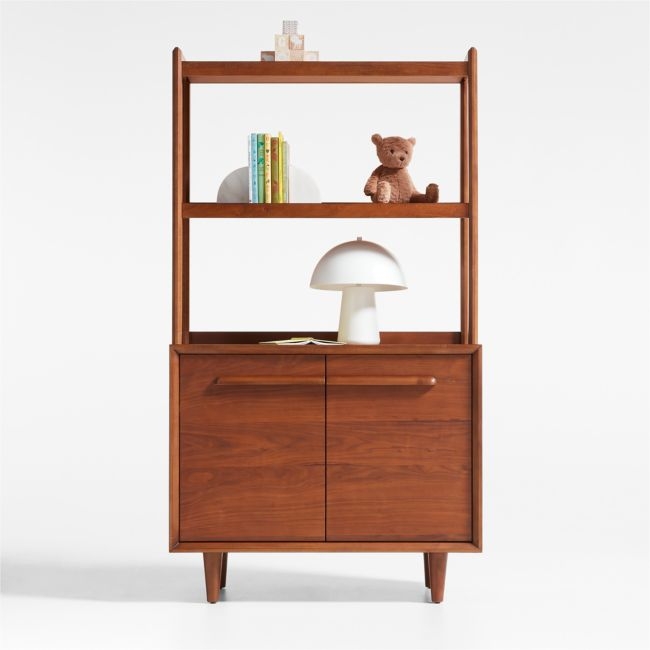 Tatum Walnut Wood 2-Door Kids Storage Bookcase with Hutch - Image 0