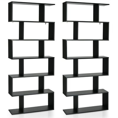 Latitude Run® 2 Pcs 6 Tier S-shaped Bookshelf Storage Display Bookcase Z-shelf Black - Image 0