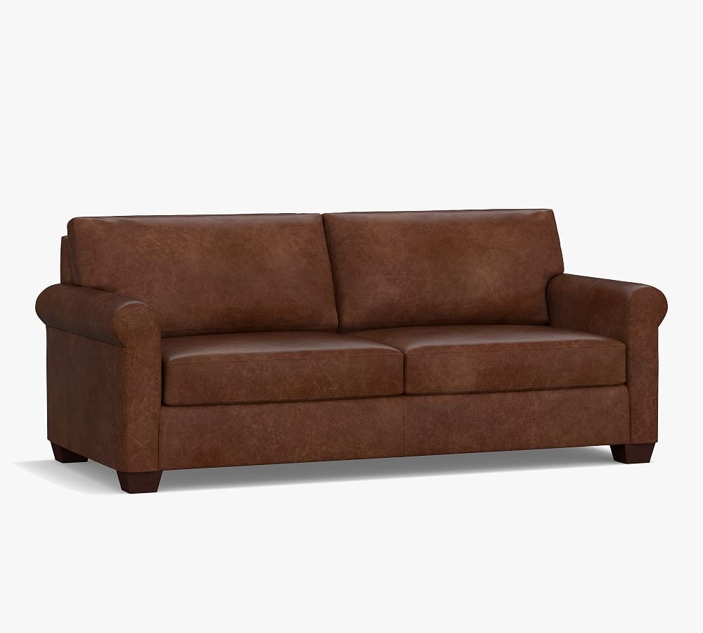 York Roll Arm Leather Loveseat 75", Polyester Wrapped Cushions, Legacy Forest Green - Image 0