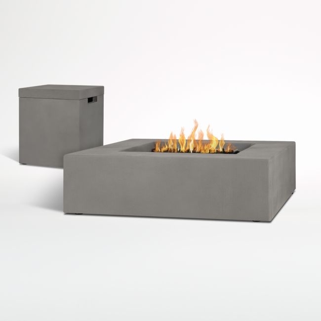 Plateau Low Square Outdoor Fire Pit Table and Square Propane Tank Cover Set - Image 0
