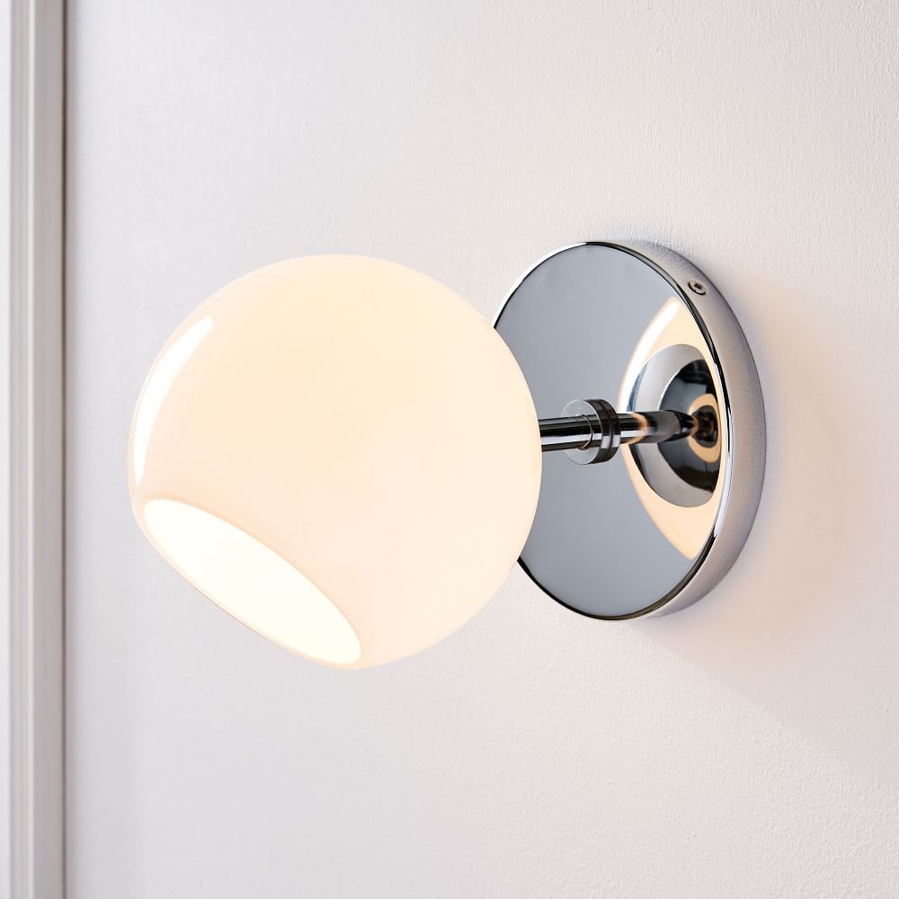 Staggered Glass Sconce, Single, Polished Chrome, Milk Glass, Individual - Image 0