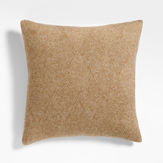 Diamond Knit 20x20 Camel Tan Throw Pillow with Down-Alternative Insert - Image 0