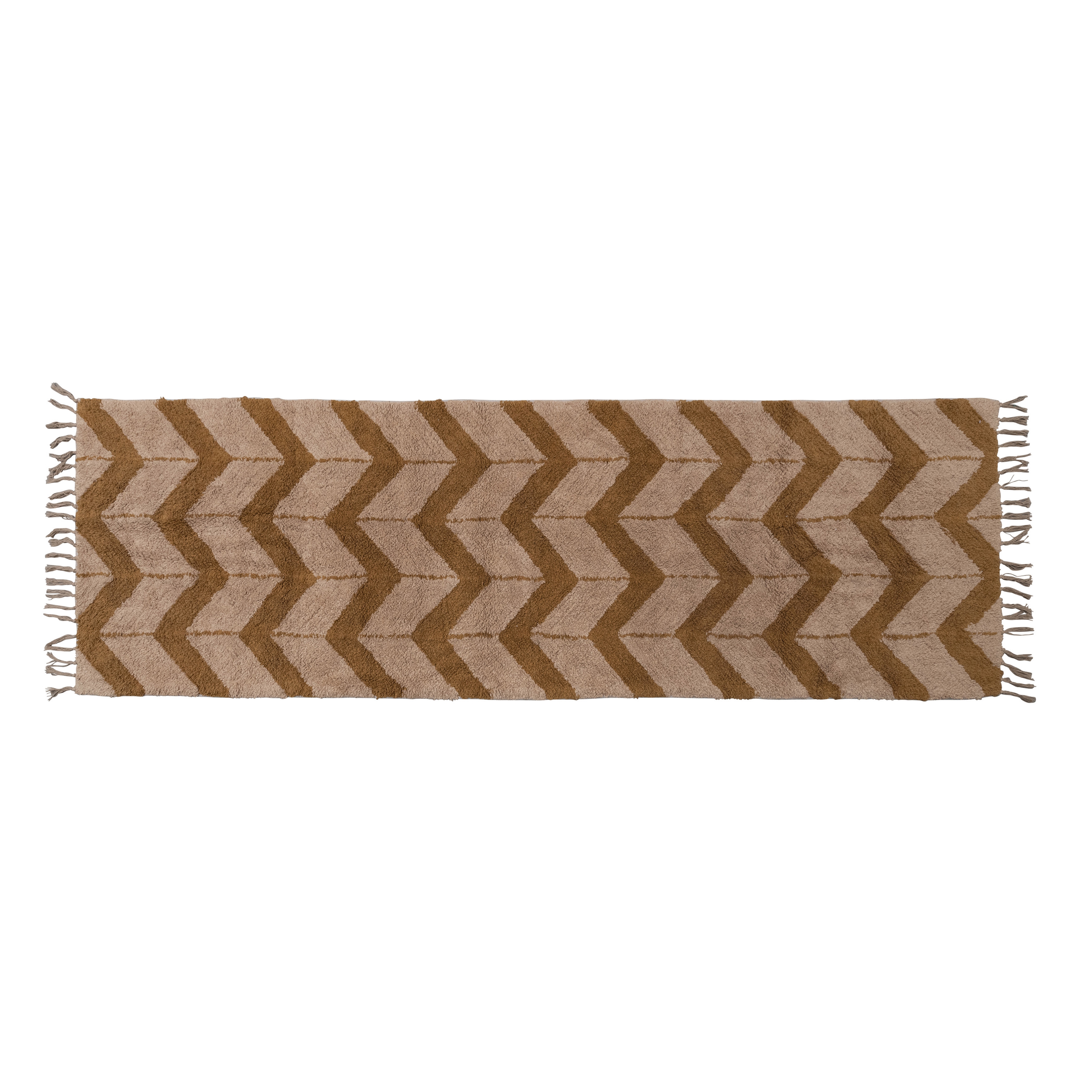 Creative Co-Op Cotton Tufted Floor Runner with Chevron Pattern and Fringe, Brown and Beige - Image 0