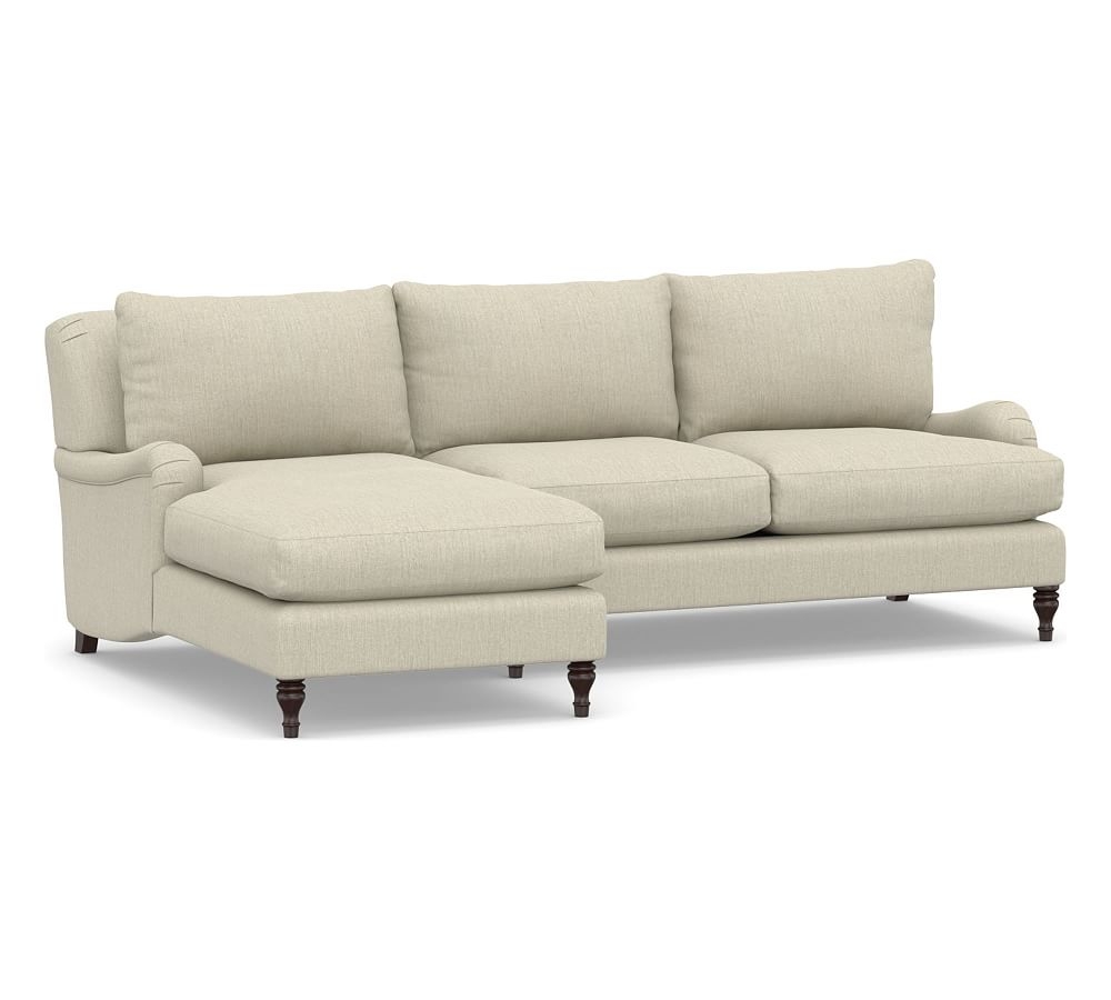 Carlisle English Arm Upholstered Right Arm Loveseat with Chaise Sectional, Polyester Wrapped Cushions, Chenille Basketweave Oatmeal - Image 0