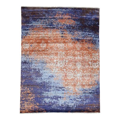 One-of-a-Kind Pegram Hand-Knotted 2010s Modern Blue/Brown 8'10" x 11'10" Silk Area Rug - Image 0
