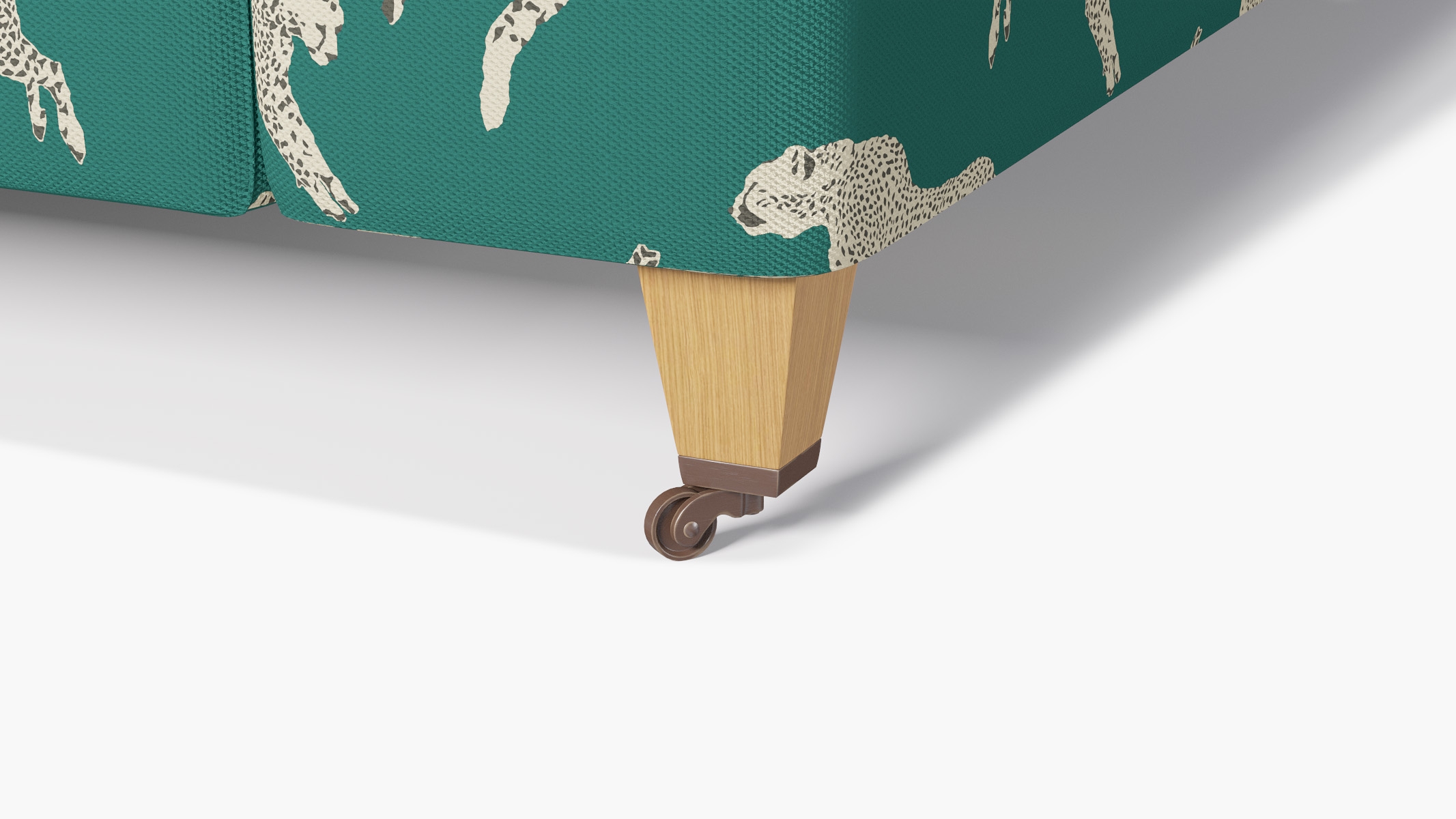 Classic Sofa, Polo Green Cheetah, Natural with Antique Brass Caster - Image 1