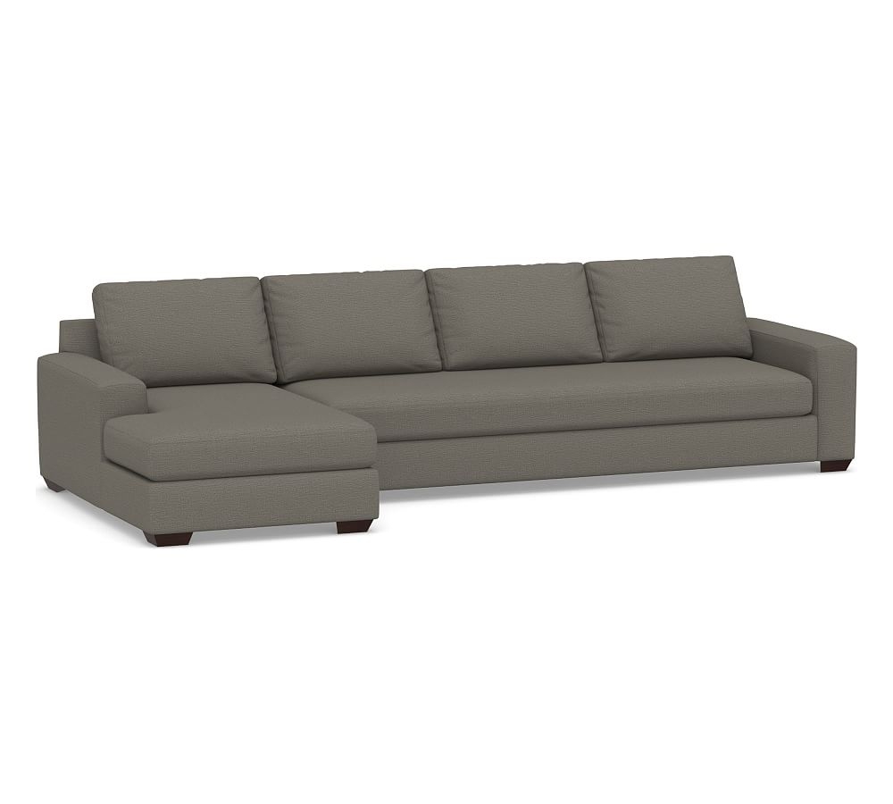 Big Sur Square Arm Upholstered Right Arm Grand Sofa with Chaise Sectional and Bench Cushion, Down Blend Wrapped Cushions, Chunky Basketweave Metal - Image 0