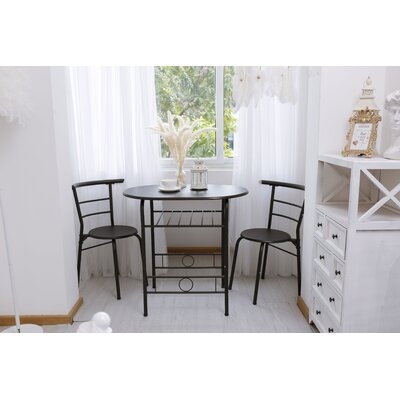 3 Pieces Kitchen Table Set With Metal Frame And Shelf Storage - Image 0
