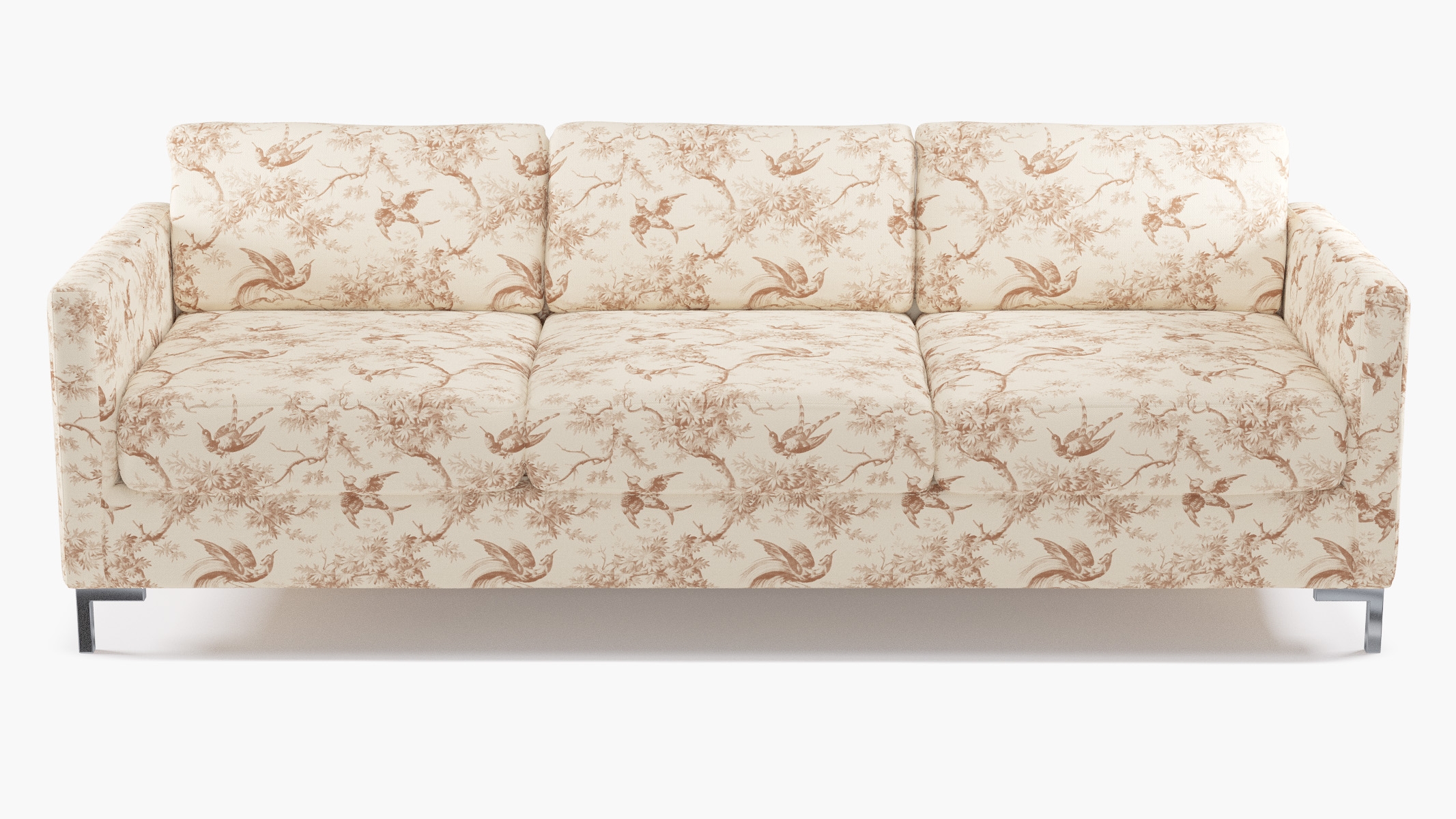 Modern Sofa, Terracotta Swallows, Chrome L Leg - Image 0