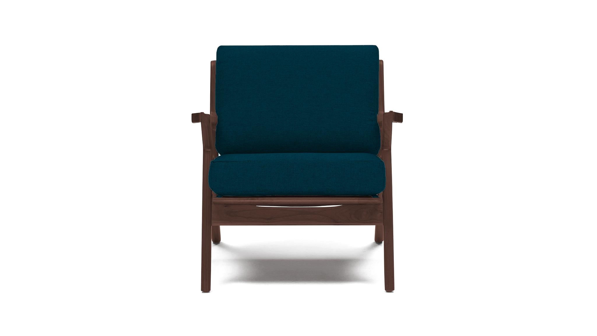 Blue Soto Mid Century Modern Concave Arm Chair - Key Largo Zenith Teal - Walnut - Image 0