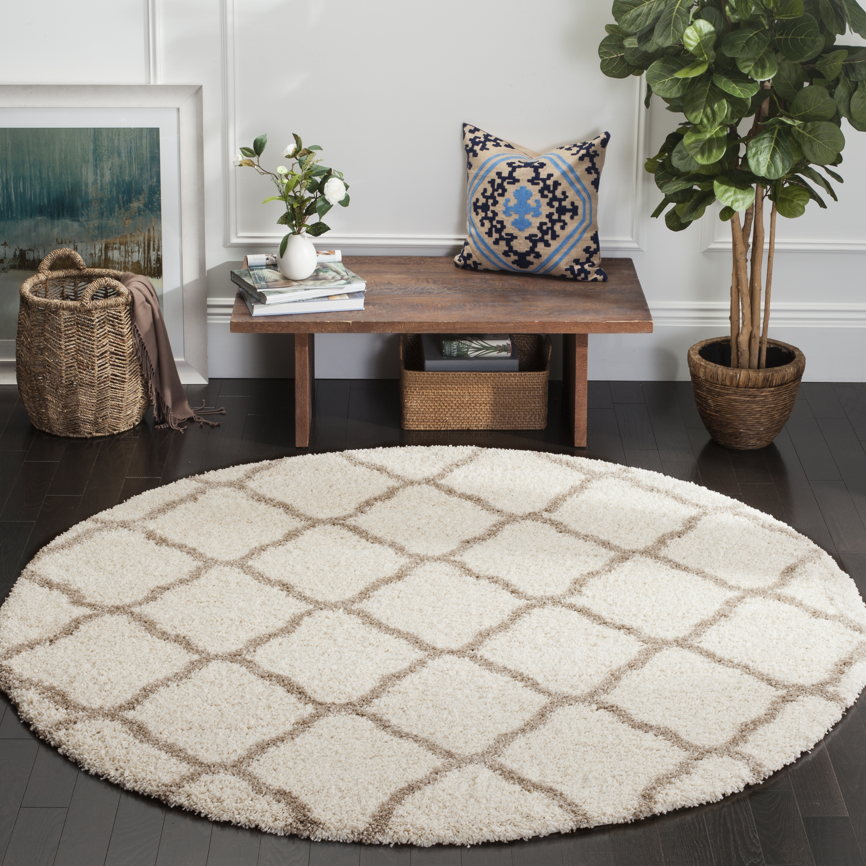Arlo Home Woven Area Rug, SGH283D, Ivory/Beige,  7' X 7' Round - Image 1