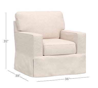 Buchanan Square Arm Slipcovered Swivel Armchair, Polyester Wrapped Cushions, Park Weave Ivory - Image 1