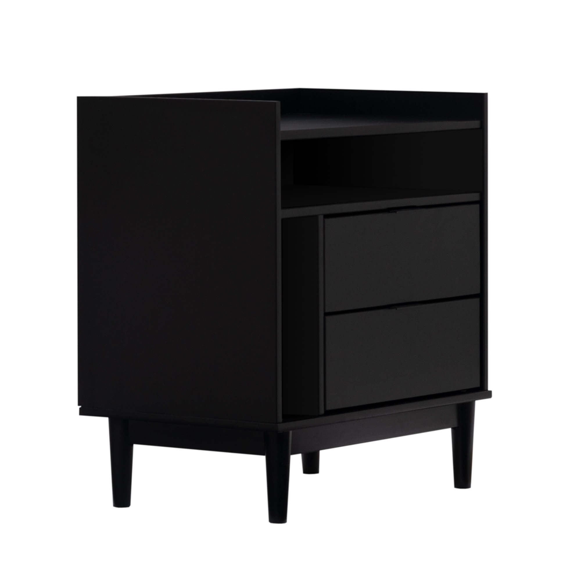 Mid-Century Modern Solid Wood 2-Drawer Nightstand – Black 
 - Image 3