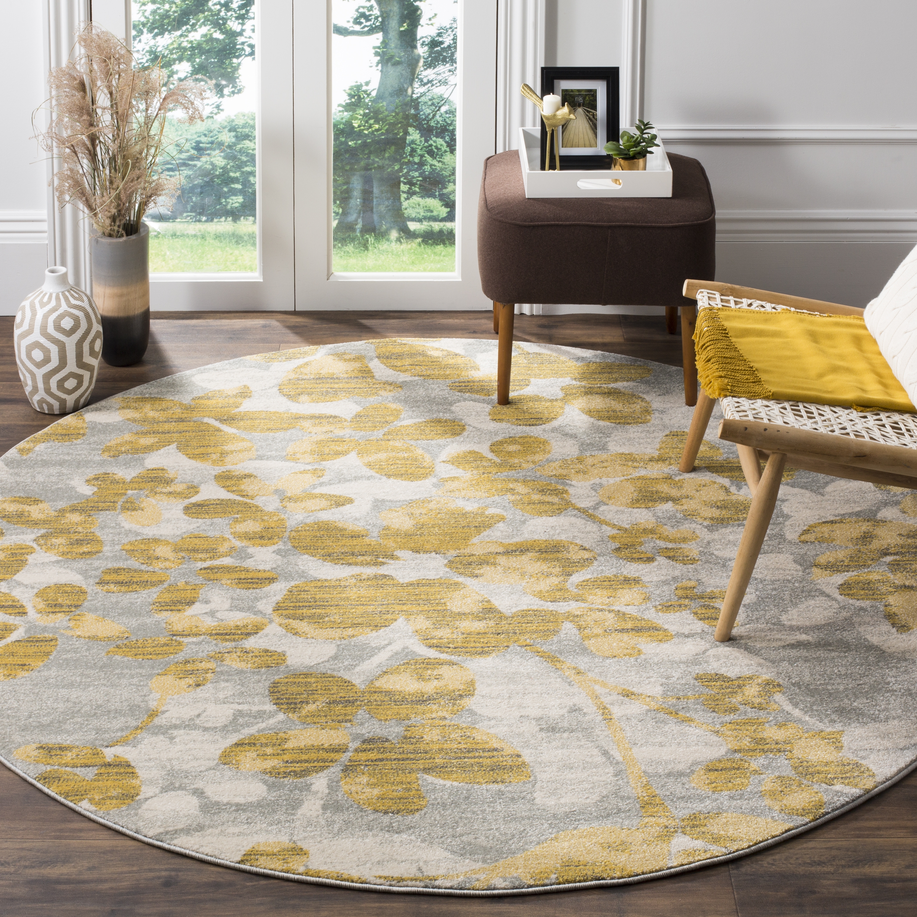 Arlo Home Woven Area Rug, EVK236P, Grey/Gold,  6' 7" X 6' 7" Round - Image 1