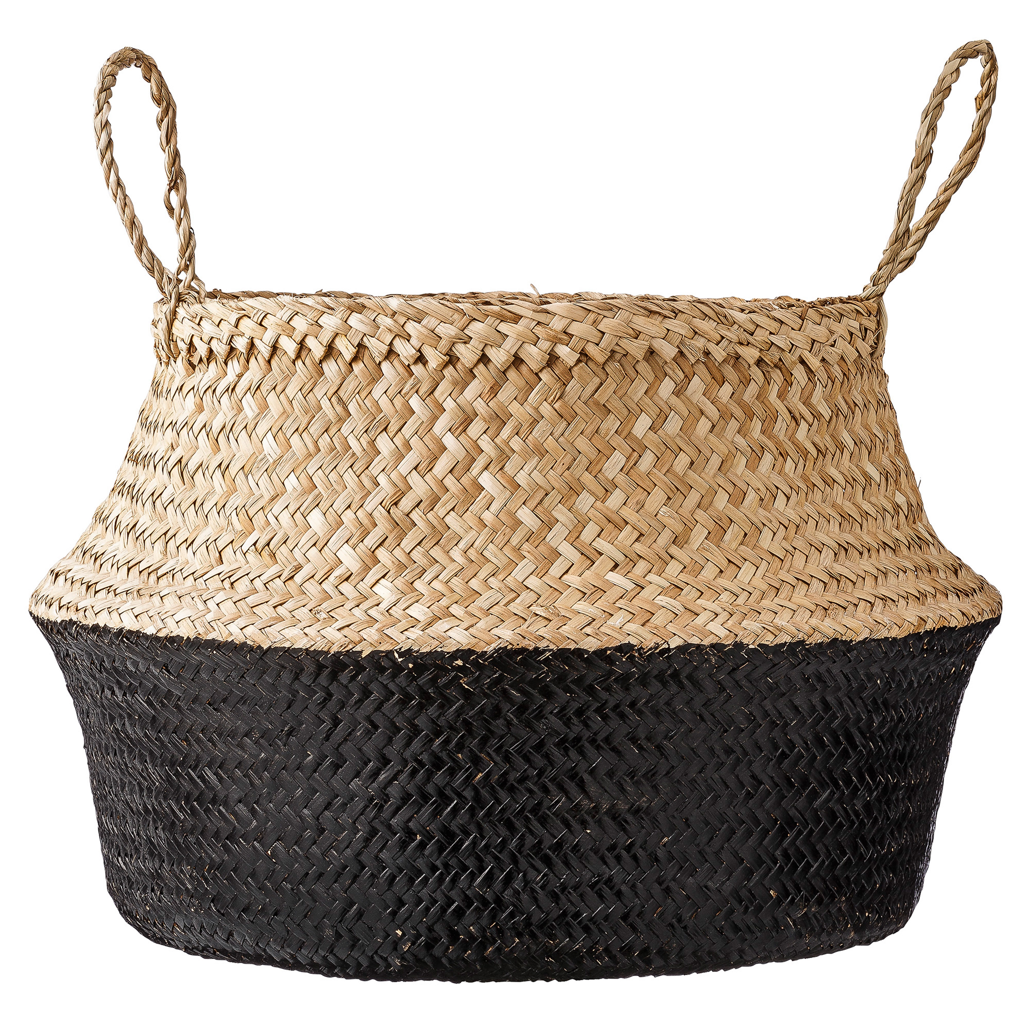 Large Black & Beige Seagrass Folding Basket with Handles - Image 0