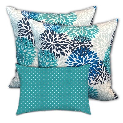 Turquoise Waters Indoor/Outdoor, Removable Cover Pillow, Set Of 3 Pillow Floral Pillow - Image 0