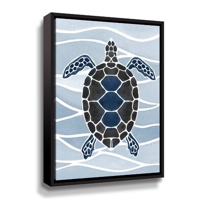 Teal Blue And Gray Turtle On Sea Wave Watercolor By Irina Sztukowski - Image 0