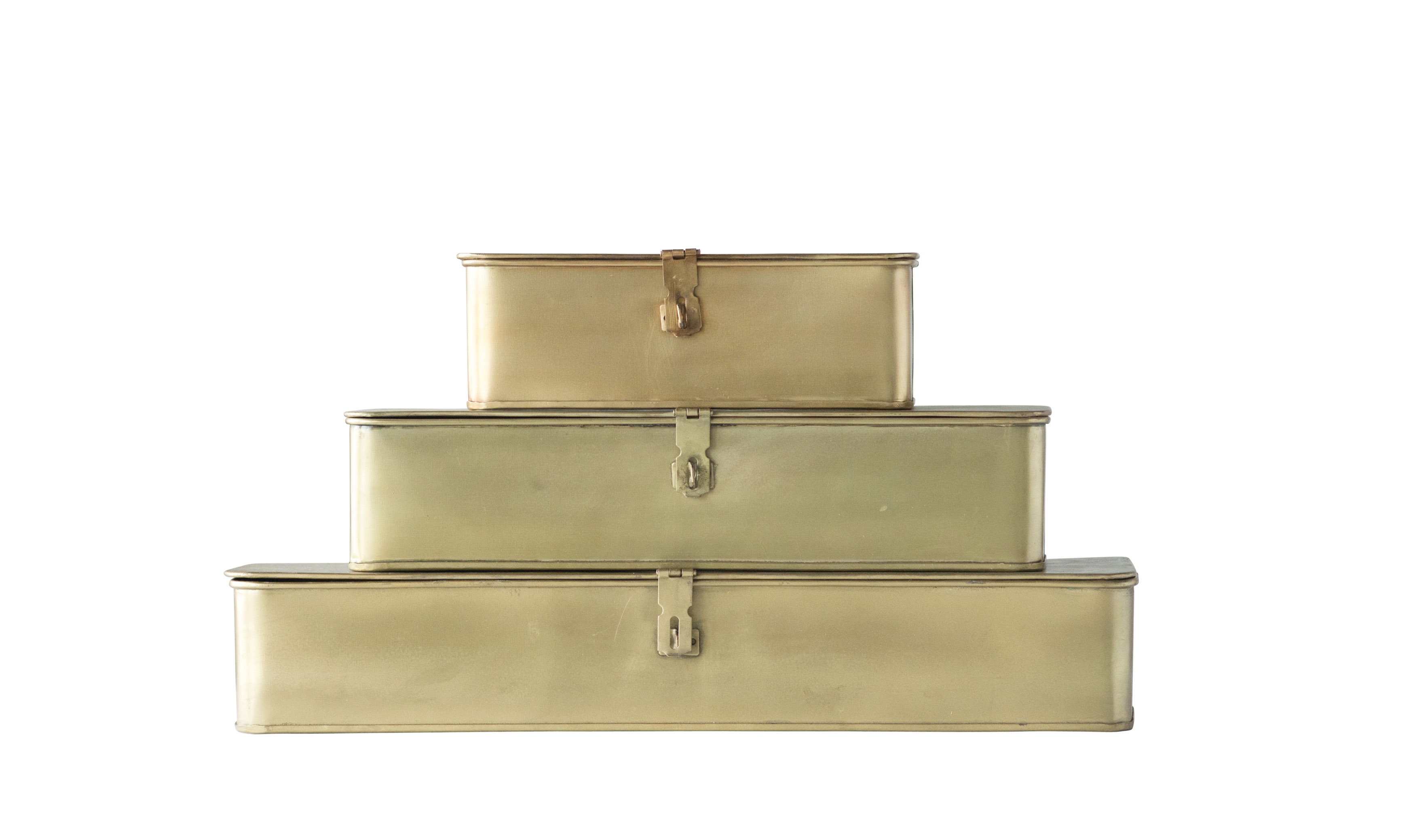 Decorative Metal Boxes with Gold Finish (Set of 3 Sizes) - Image 0