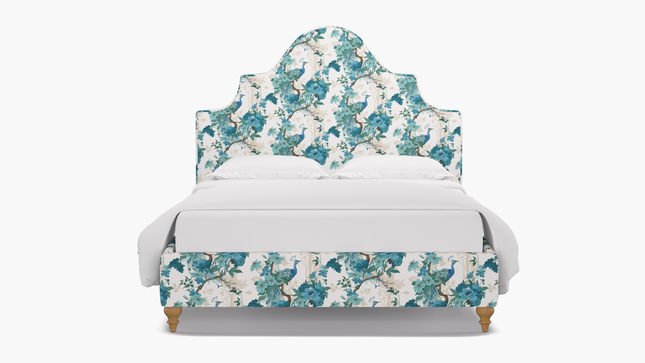 Statement Bed, Turquoise Peacock Park, Natural Traditional Turned Leg, Twin - Image 0