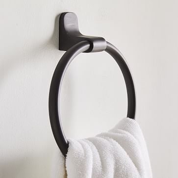 Mid-Century Contour Bath Hardware, Towel Bar, Towel Ring, TP Holder, Double Hook, Dark Bronze, S/5 - Image 1