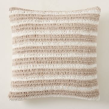 Crochet Linen Stripe Pillow Cover, 20"x20", Black/Sand - Image 2