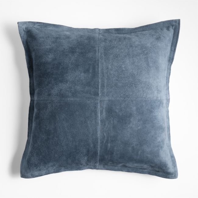 Hyde Pieced Suede 23x23 Coy Blue Throw Pillow with Feather Insert - Image 0