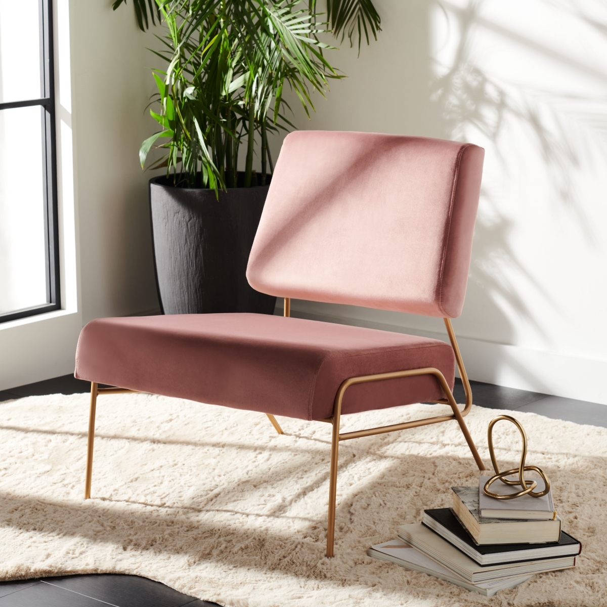 Romilly Velvet Accent Chair - Dusty Rose / Gold - Safavieh - Image 1