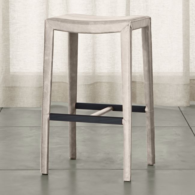 Folio Sand Top-Grain Leather Backless Bar Stool - Image 0