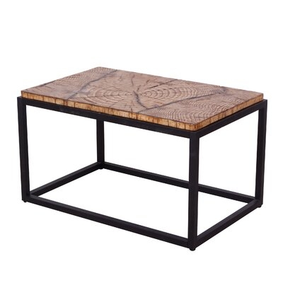 Wood-Look Concrete Rectangle Frame Coffee Table With Steel Base - Image 0