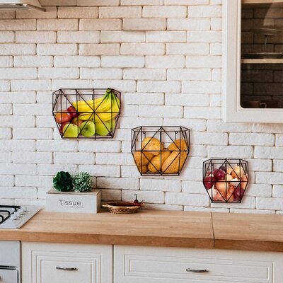 Hanging Fruit and Storage Organizer Wall 3 Piece Metal Basket Set - Image 0