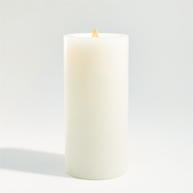 Warm White Flicker Flameless 4"x8" Wax Pillar Candle - Image 0