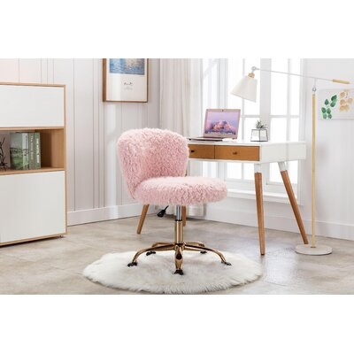 Mercer41 Itzel Armless Office Chair, Plush Fabric, Gold Legs - Image 1