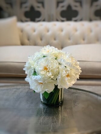 Peonies Floral Arrangement in Vase, White - Image 1