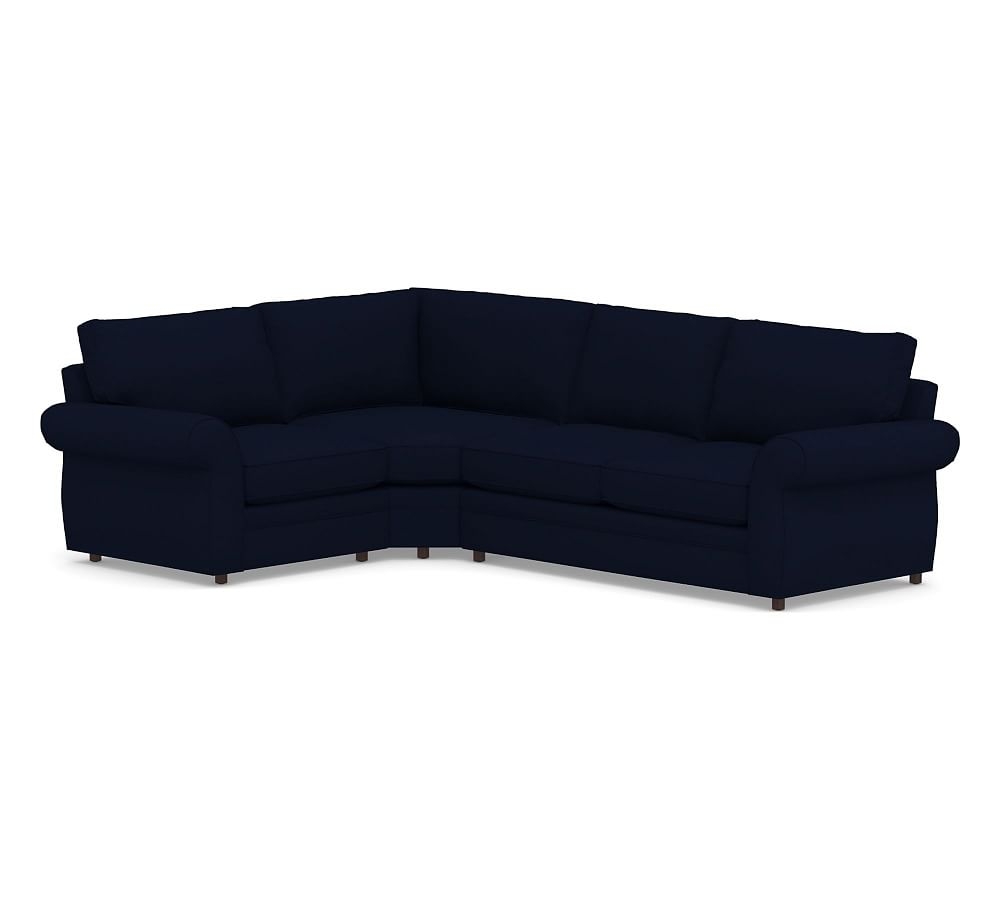 Pearce Roll Arm Upholstered Right Arm 3-Piece L-Shaped Wedge Sleeper Sectional, Down Blend Wrapped Cushions, Performance Everydaylinen(TM) Navy - Image 0