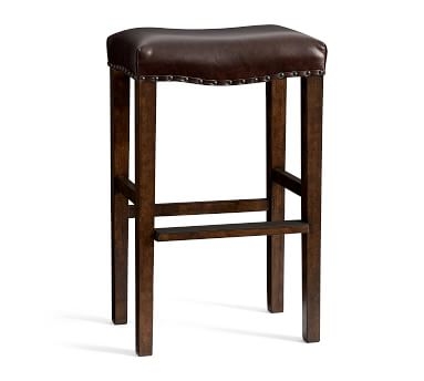 Manchester Leather Backless Counter Height Bar Stool, Espresso Frame, Churchfield Ebony - Image 1