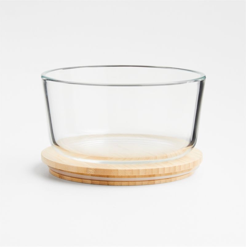 Crate & Barrel Round Glass Storage Container with Bamboo Lid, 4-cup - Image 4