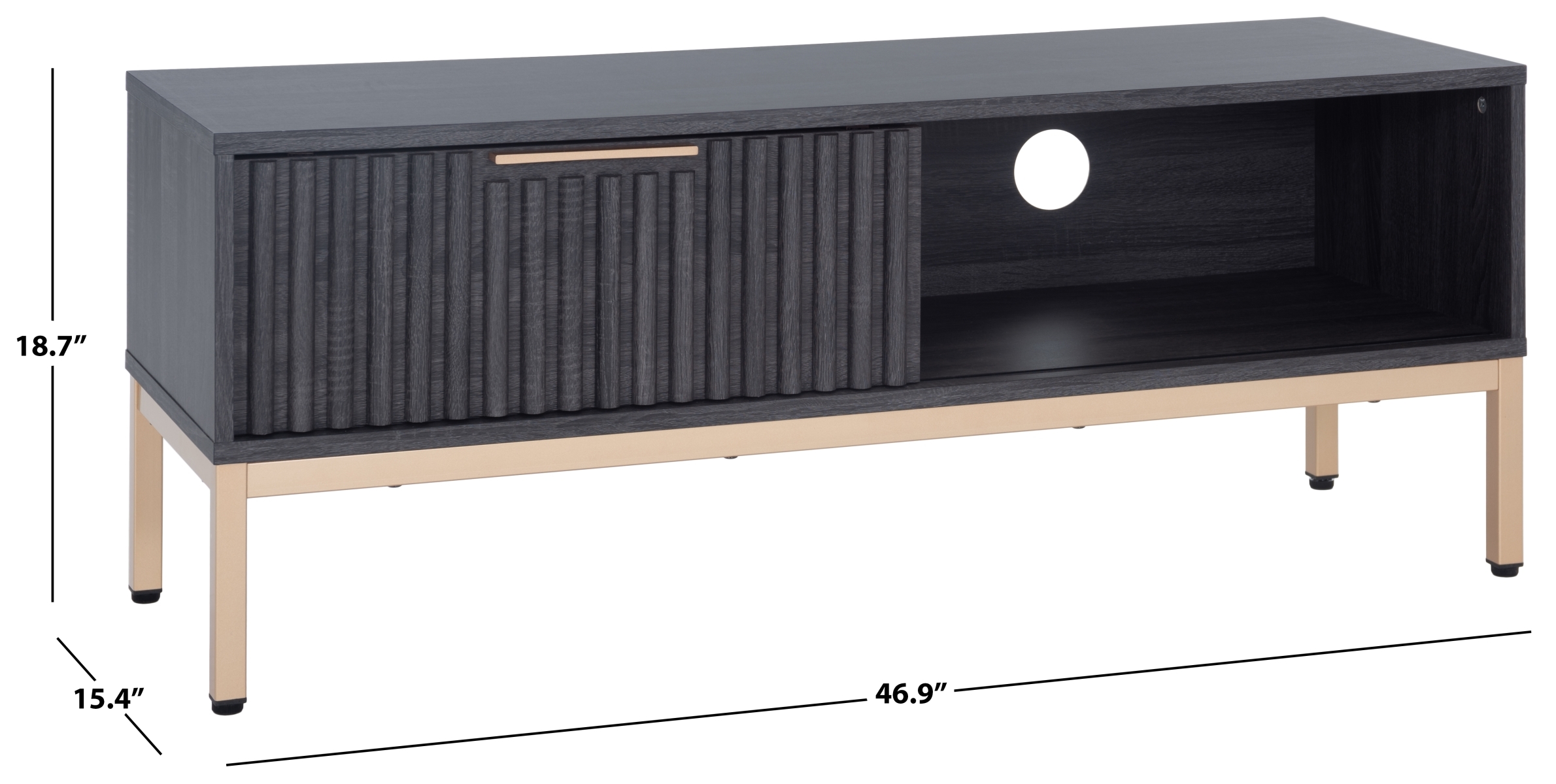 Lylia 1 Door Media Stand - Distressed Black / Gold - Safavieh - Image 9