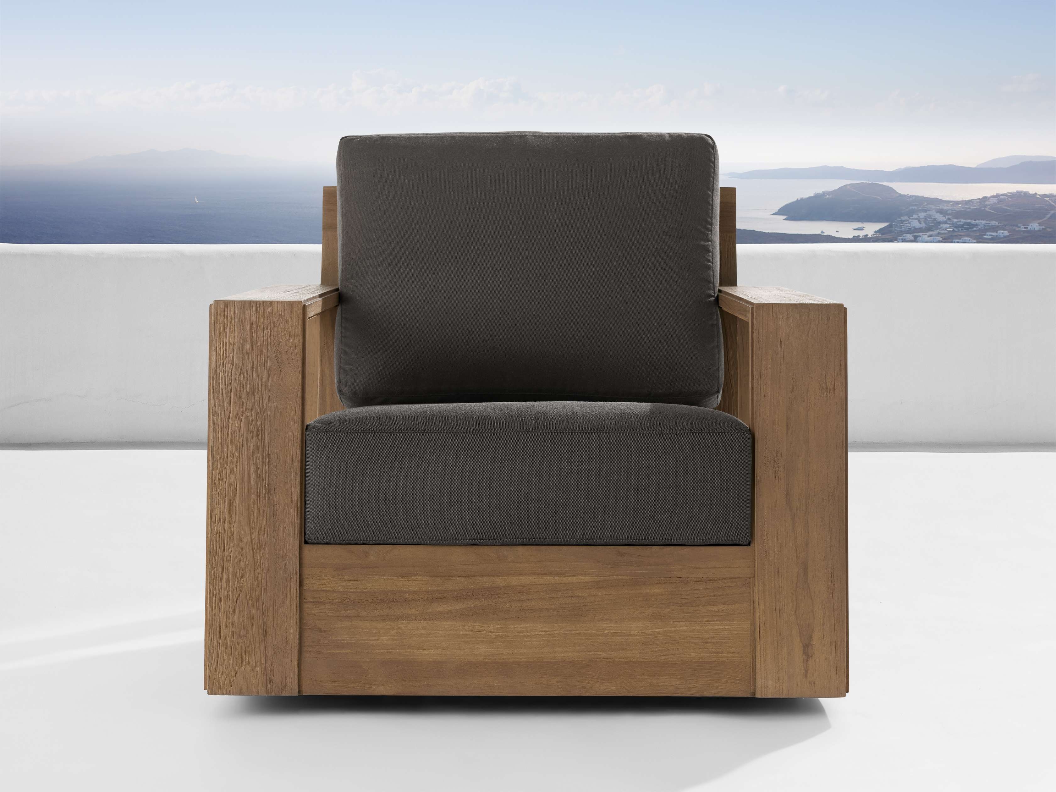 Canyon Outdoor Swivel Chair Teak in Natural  Rosemount Graphite/Weathered Fawn - Image 0