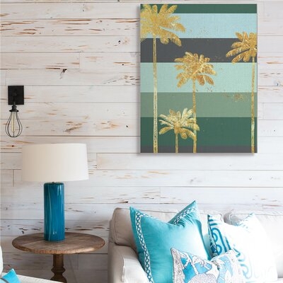 Glam Tropical Palms Over Green Bold Stripes - Image 0