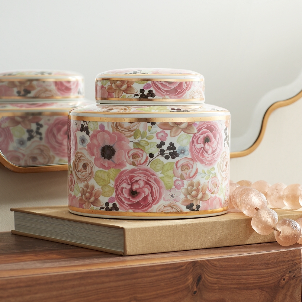 Brenna Multi-Color Floral 8" Wide Round Jar with Lid - Image 0