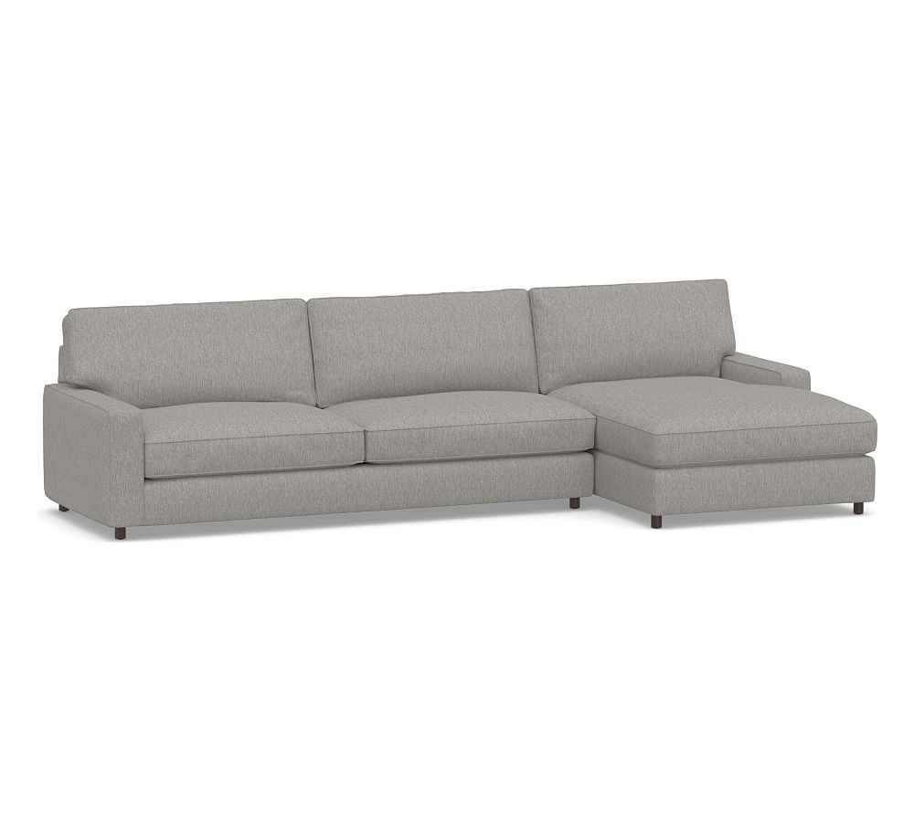 PB Comfort Square Arm Upholstered Left Arm Sofa with Wide Chaise Sectional, Box Edge, Memory Foam Cushions, Sunbrella(R) Performance Sahara Weave Charcoal - Image 0