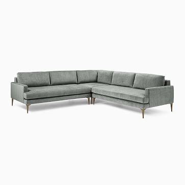 Andes Sectional Set 23: XL Left Arm 2.5 Seater Sofa, XL Right Arm 2.5 Seater Sofa, XL Corner, Poly, Sunbrella Performance Chenille, Fog, Dark Pewter - Image 1