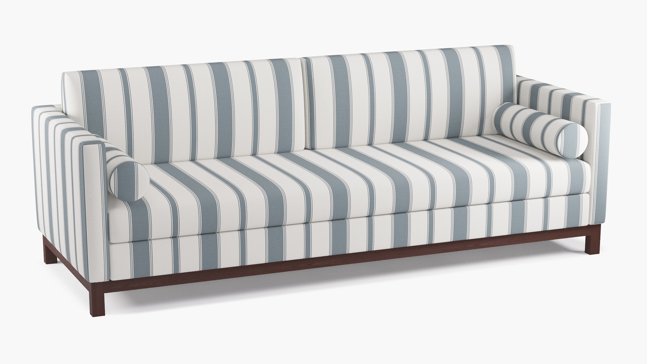 Tailored Tuxedo Sofa, French Blue Clarence Stripe, Espresso Wood Rail - Image 1