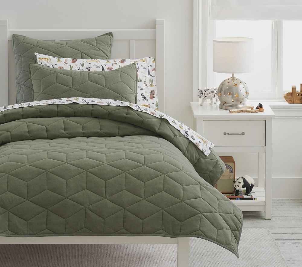 Jersey Quilt Twin Bedding Set, Olive - Image 0